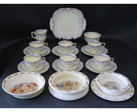 A Crown Staffordshire Part Tea Set for Six (pattern 715035), Royal Doulton 'Bunnykins', etc. 