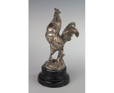Coq Gaulois, a silvered bronze signed by Charles Paillet (French 1920-1924), 17.5cm and on ebony plinth. This mascot appeared