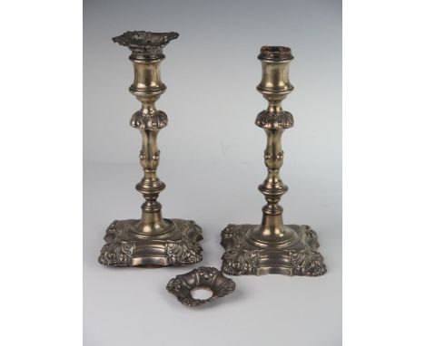 A Pair of Victorian Loaded Silver Candlesticks, Sheffield 1840, Henry Wilkinson, c. 23cm. A/F 
