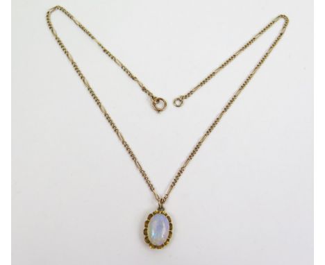 A White Opal Pendnat on a 16.5" 9ct gold necklace, 7g 