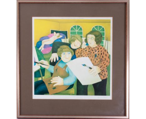 Beryl Cook (1926-2008) 'Art Class' signed print, stamped JCE, overall size 66cm x 63cm (including frame), framed and glazed.