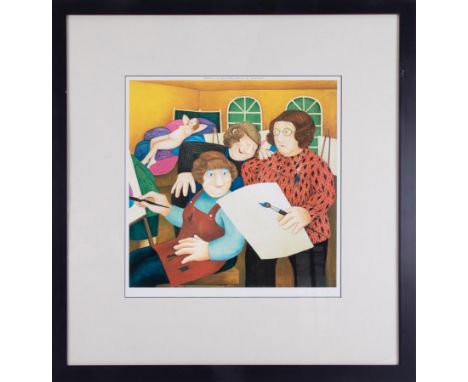 Beryl Cook (1926-2008) 'Art Class' signed print, stamped BHE, overall size 78cm x 74cm (including frame), framed and glazed.