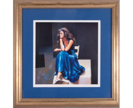 Robert Lenkiewicz (1941-2002) 'Anna in Blue' signed limited edition print 267/500, 38cm x 38cm, framed and glazed.