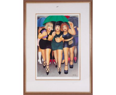 Beryl Cook (1926-2008) 'Clubbing In The Rain' signed limited edition print 517/650, overall size 78cm x 62cm (including frame
