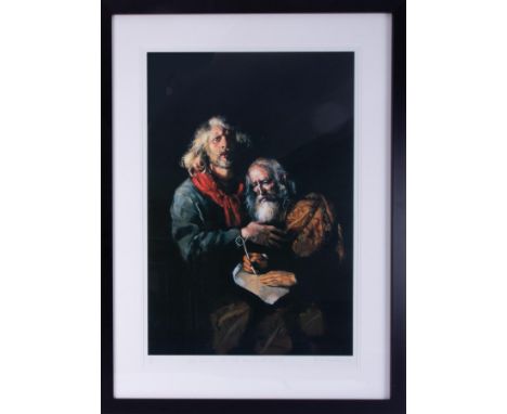 Robert Lenkiewicz (1941-2002) lithograph, 'Self Portrait with Self Portrait at 90', signed edition 561/585, 60cm x 60cm, fram