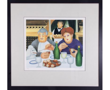 Beryl Cook (1926-2008) 'Escargots Pour Trois' signed limited edition print 220/395, overall size 80cm x 86cm (including frame
