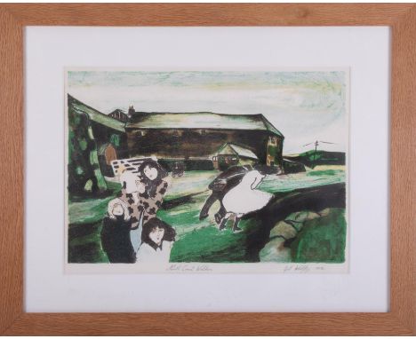 Gill Watkiss b1938, 'North Coast Walkers' print signed and dated 1986, 35cm x 50cm, framed and glazed.