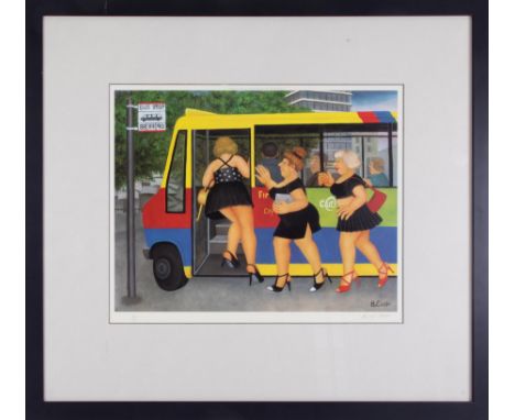 Beryl Cook (1926-2008) 'Bus Stop' signed limited edition print 263/650, overall size 75cm x84cm (including frame), with certi