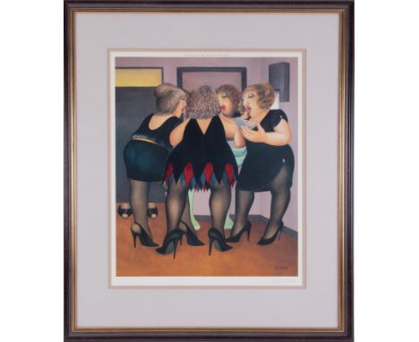 Beryl Cook (1926-2008) 'Getting Ready' signed print, stamped BCE, overall size 70cm x 60cm (including frame), with certificat