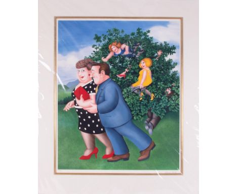 Beryl Cook (1926-2008) 'A Bird In The Hand' signed limited edition print 219/300, overall size 85cm x 72cm (including frame),