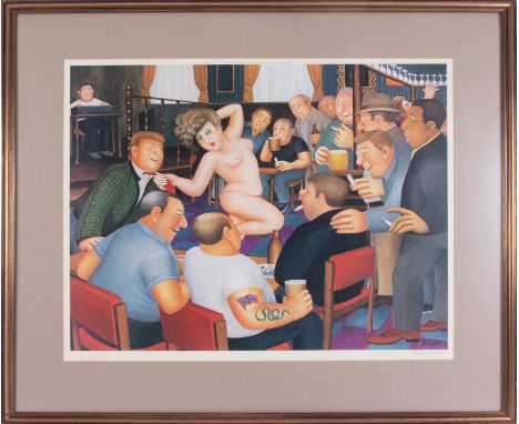 Beryl Cook (1926-2008) 'Lunchtime Refreshment' signed print, stamped KCK, overall size 74cm x 84cm (including frame), with ce