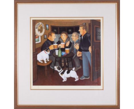 Beryl Cook (1926-2008) 'The Snug' signed print, 134/650, overall size 69cm x 69cm (including frame), framed and glazed.