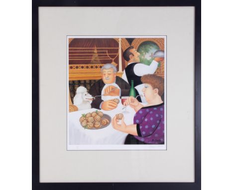 Beryl Cook (1926-2008) 'Dining In Paris' signed limited edition print 335/650, overall size 81cm x 73cm (including frame), fr