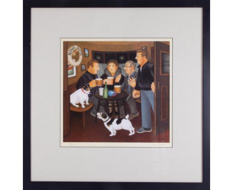 Beryl Cook (1926-2008) 'In The Snug' signed limited edition print 180/650, overall size 76cm x 76cm (including frame), with c