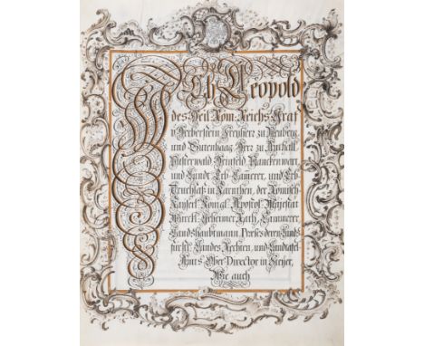 Austrian Empire.- Leopold (Count, Captain of nobility) Landmanns- Diploma to certify that Count Carl von und zec Stainach is 