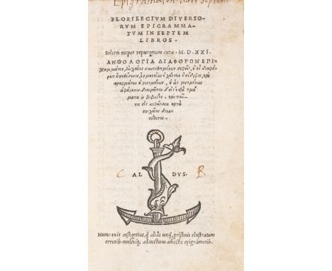 Anthologia Graeca.- Florilegium Diversorum Epigrammatum in Septem Libros, edited by Franciscus Asulanus, collation: A-Z8 AA-M