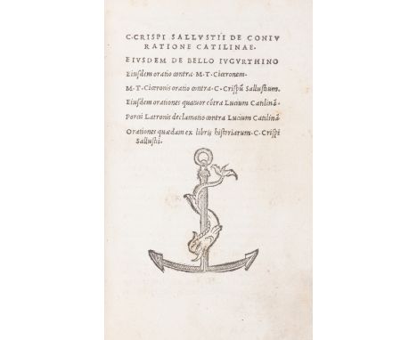 Sallustius Crispus (Caius) De coniuratione Catilinae. Eiusdem de bello Iugurthino, collation: a-s8 t4, italic type, title and