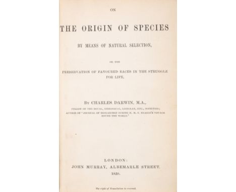 Darwin (Charles) On the Origin of Species by Means of Natural Selection, first edition, folding diagram slightly creased and 