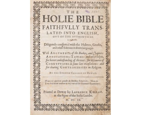 Douai Printing.- Holie Bible [The] faithfully translated into English out of the authentical Latin, 2 vol., first edition, er