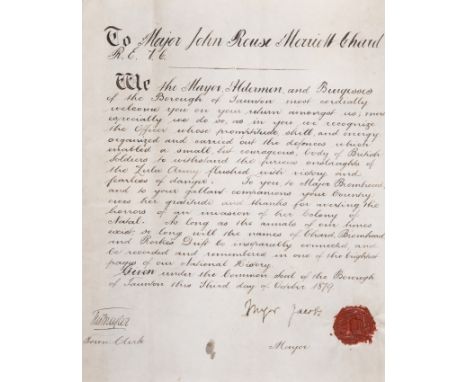 Rorke's Drift.- Chard (John Rouse Merriott, Royal Engineers, V.C., 1847-97).- Address&nbsp;to John&nbsp;Chard V.C., from "the