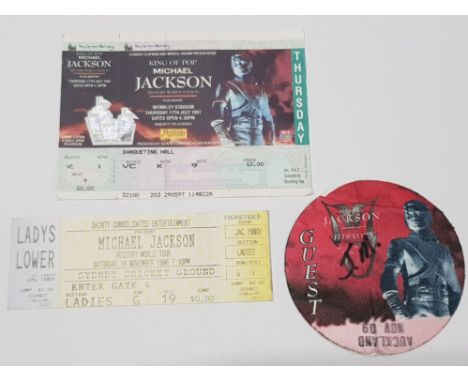 THREE MICHAEL JACKSON CONCERT TICKETS FOR HIS HISTORY TOUR, 2 WITH FULL STUBS FOR SYDNEY AND WEMBLEY STADIUM AND A GUEST PASS