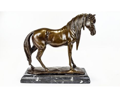 A Modern Large and Impressive Bronze Sculpture of a Stallion Horse In a Standing Position In All Its Glory, Raised on an Elon