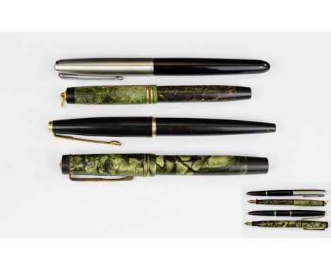Very Good Collection of Vintage Fountain Pens ( 4 ) Four In Total. Comprises 1/ Parker 51 Chrome Cap Fountain Pen. 2/ Parker 