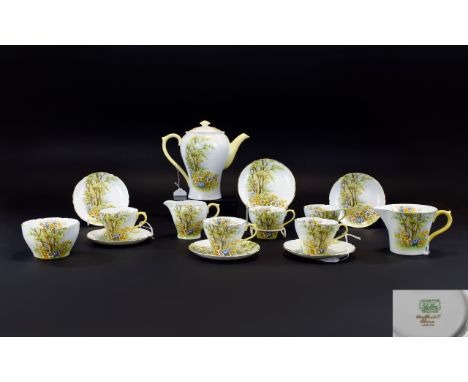 Shelley Fine Bone China ( 15 ) Piece Tea Service. c.1940's ' Daffodil Time ' Pattern No 13370, Cambridge Shape Cups. Comprise