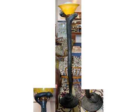 Art Nouveau Reproduction Resin Cobra Standard Lamp Styled after the original snake lamp by Edgar Brandt, fashioned in resin w