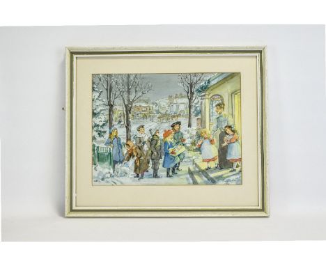 Illustration Interest Original Watercolour By Patience Arnold 1901-1992 'Delivering Christmas Presents' Patience Arnold was b