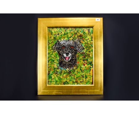 Original Work of a Dogs Head - Intricate Montage of Colour Abstract by R. Wooler. 