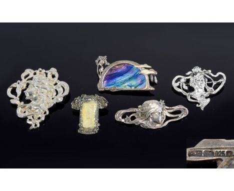 A Vintage Silver And Ditchfield Glass Brooch By Pat Cheney Unusual Art Nouveau style 1970's silver brooch by Scottish jewelle