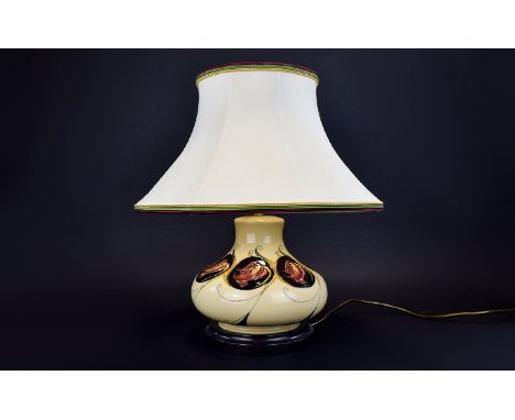 Moorcroft - Fine Quality Modern Tube lined Large Onion Shaped Lamp Base ' Tulips ' Design on Cream Ground. 16 Inches High wit