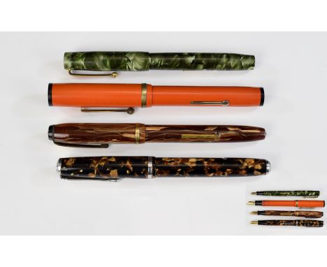 A Very Good Collection of Vintage Fountain Pens ( 4 ) Four In Total. Comprises 1/ Mable Todd & Co Blackbird Self Filler Green