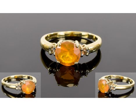 9ct Gold Single Stone - Brazilian Fire Opal Set Dress Ring. Fully Hallmarked. Est Weight of Fire Opal 1.25 ct. 