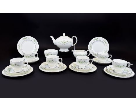 Wedgwood Bone China ( 21 ) Piece Tea Service ' Westbury ' Pattern. R4410. Comprises Six Trios, 1 Large Teapot, Milk Jug and S