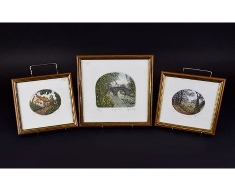 Three Limited Edition Signed Colour Etchings By Stephen Whittle A small collection, each framed under glass, the first titled