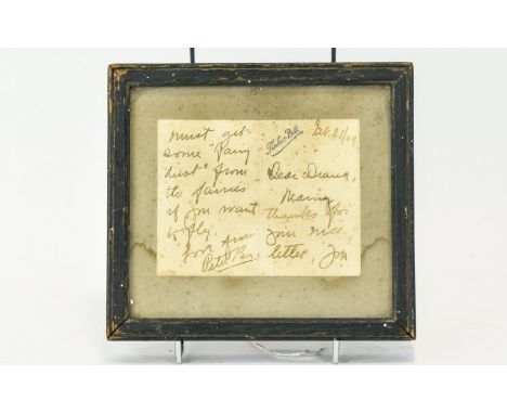 Autograph Interest Notecard With Peter Pan Reference Attributed To J M Barrie Dated February 1909 Framed Note Of Thanks belie