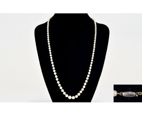 Ciro Vintage - Single Strand Pearl Necklace with a 9ct White Gold Clasp. In Excellent Condition & Attractive Tone. 20 Inches 