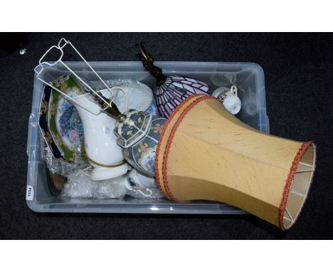 Box Containing A Mixed Lot Of Pottery To Include A Japanese Tea Service, Table Lamp, Vase, Jardiniere/Planter etc 