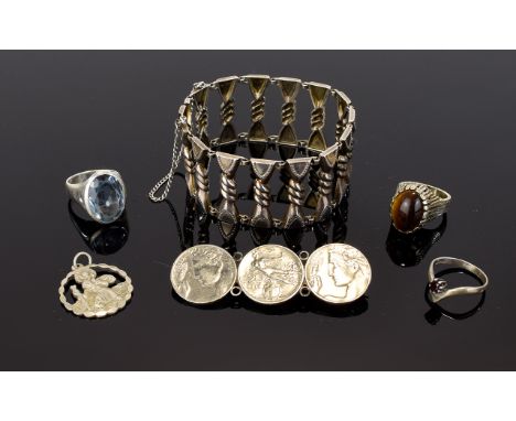 A Small Collection Of Vintage Silver And Metal Jewellery Six items in total, each marked 925 for silver. To include unusual 1