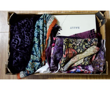 A Collection Of Vintage Scarves Approx six in total to include large purple beaded devore wrap, William Morris Design woven p