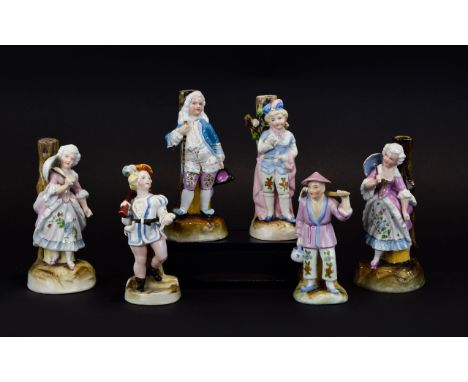 Conta Boehme Collection of Mid to Late 19th Century Hand Painted Ceramic Figures ( 6 ) Six In Total. Assorted Subjects. Heigh