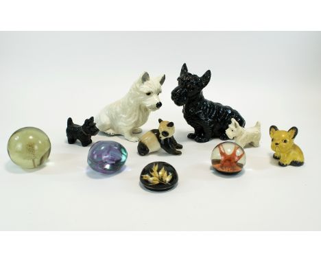 Mixed Lot Comprising Paper Weights, Black & White Scotch Whisky dog figurines etc