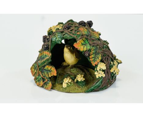 A Vintage Cold Painted Cast Metal Sculpture of a Birds Nest with Small Bird to Interior, Very Realistic In Its Detail. Not Ma