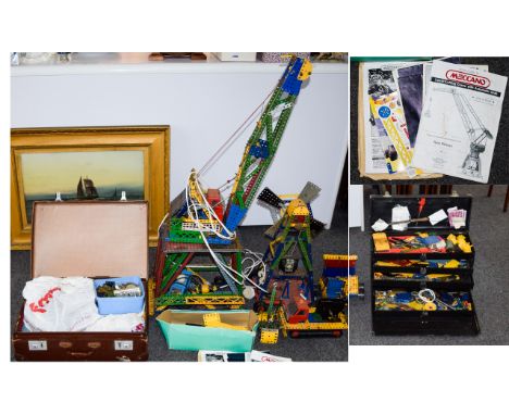 Large Collection of Meccano including large built crane and windmill, Crane measures 42 inches high. Plus a quantity of tools