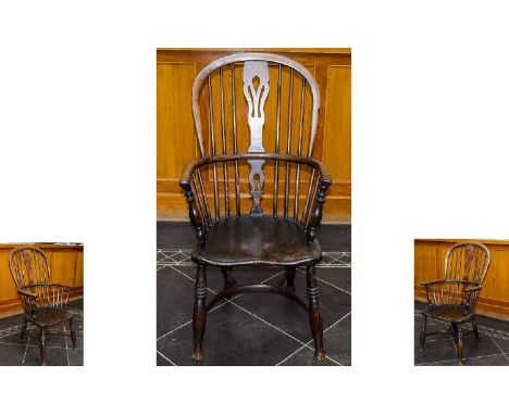 Early 19th Century Double Bow - Windsor High Back Elbow Chair, Made of Yew wood and Elm. Good Example of a Windsor Chair with