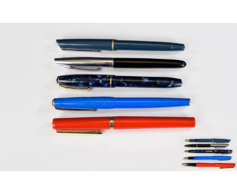 A Good Collection of Vintage Fountain Pens ( 4 ) Four In Total. Comprises 1/ Osmiroid Italic 75 Teal Colour Cased Fountain Pe