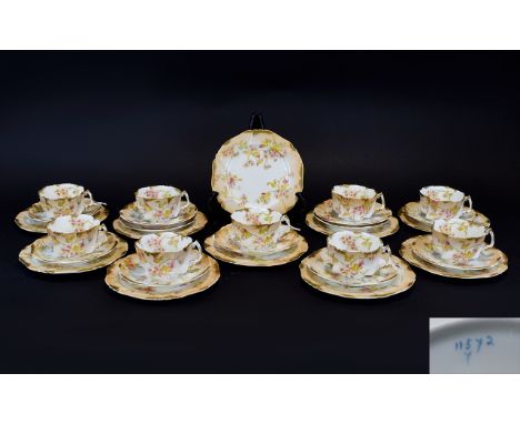 Victorian Period Fine Quality Bone China Part Tea Service ( 30 ) Pieces In Total. Includes 9 Trios - Cup, Saucer and Plate + 