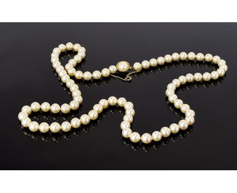 A Vintage Pearl Necklace By Majorica A long statement necklace fashioned in Mallorcan pearls with pearl set clasp surrounded 